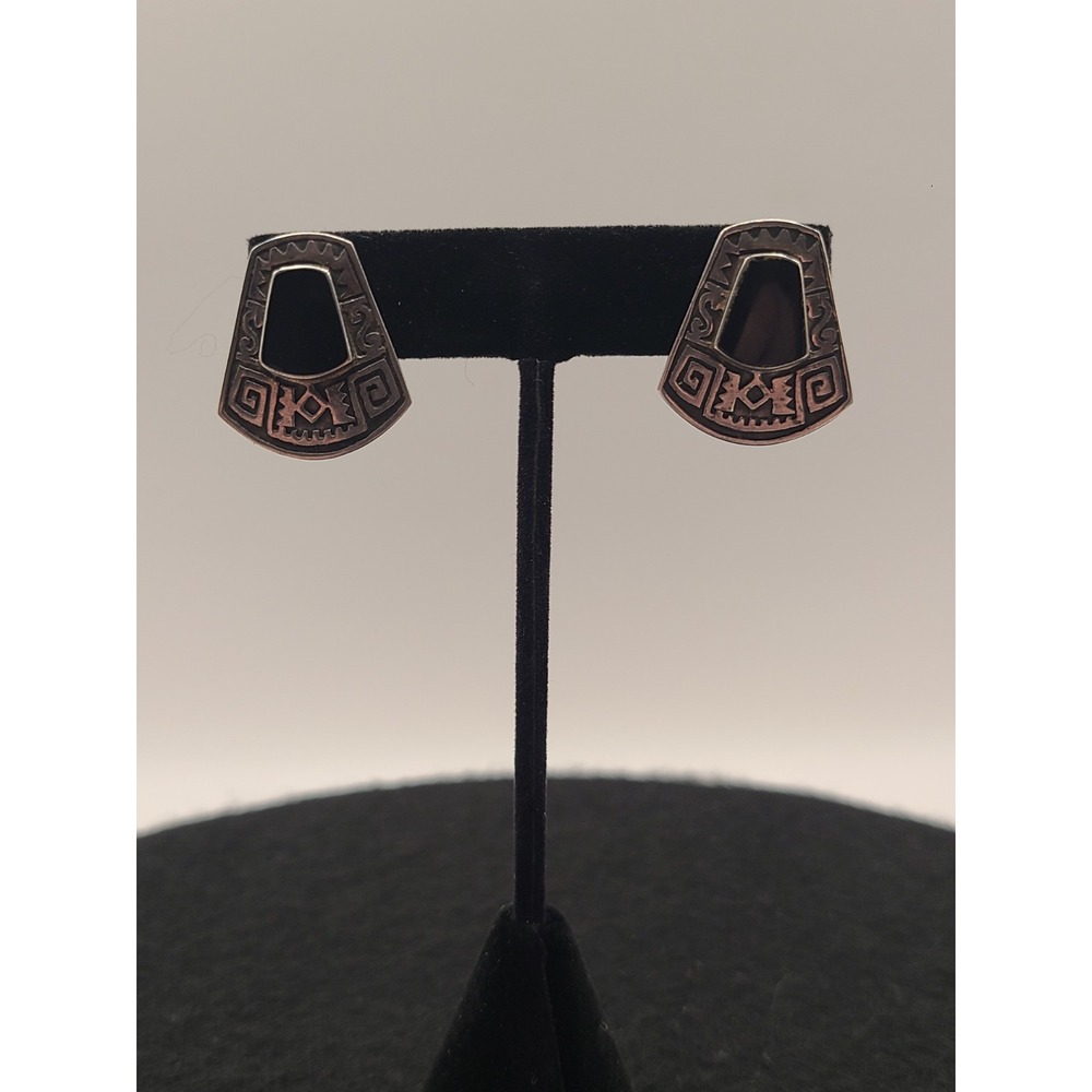 Vintage Boma Sterling Silver Black Onyx Earrings Southwestern Tribal Geometric